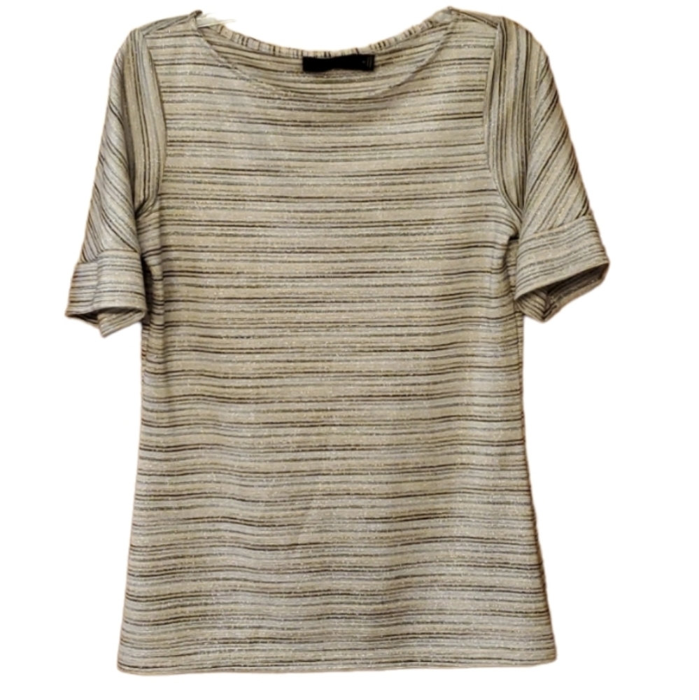 The Limited‎ Womans Metallic Gold Stripe Short Sleeve Glam Top Size Medium
